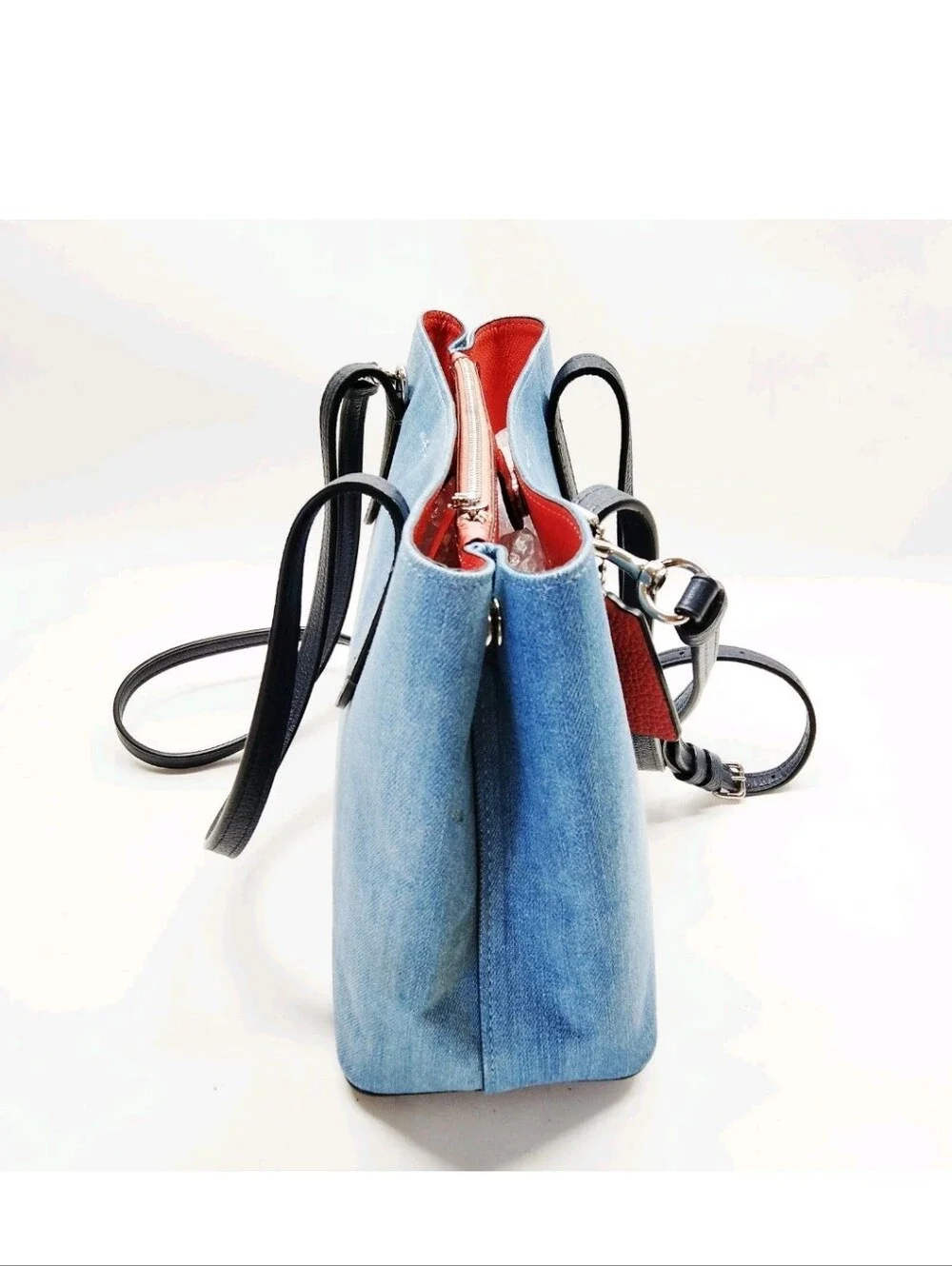 Coach Denim Leather Trim Crossbody Tote Blue Black Silver Hardware-